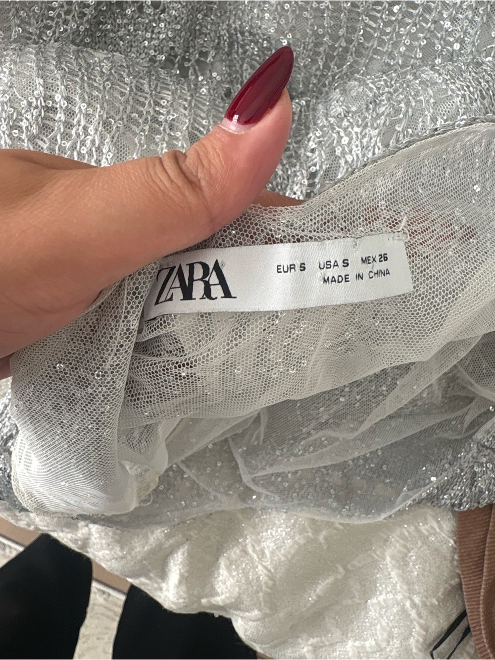 ZARA Silver Sequin Metallic Knit Midi Dress Size S - Picture 7 of 7